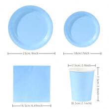 Sky Blue Disposable Tableware Set, 7/9 Inch Party Plates, Napkins, Paper Cups, Birthday Party Gifts, Gathering Decoration, Disposable Paper Plates, Napkins, Cups Suitable For Birthday Theme Party Supplies - Baby Blue - View 2
