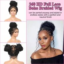 360° High Definition Full Lace Triangle Seamless Braided Wig, Boho Wavy Ends, Handmade Crochet, 36 Inch Natural Braid Wig With Baby Hair, Women Synthetic Lace Front Braided Wig, For Everyday Wear - Black - View 4