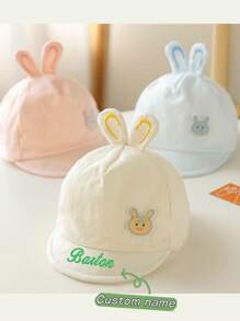 Customized Embroidered Name 0-6 Months Newborn Bucket Hat, Cute Rabbit Solid Color Spring Autumn Sun Hat, Versatile Cartoon Infant UV Protection Baby Cap, Can Customize Favorite Letters As Baby Shower/Birthday Gift