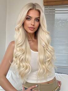 13x3.5 高清蕾丝假发 挑染棕色合成蕾丝前假发 预拔发际线 无胶 佩戴即用 26 英寸长波浪蕾丝前假发 女士 - 彩色 - 查看 3