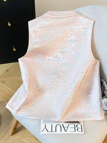 优雅中国风手工纽扣立领提花缎背心唐装春夏装 - 粉色 - 查看 3