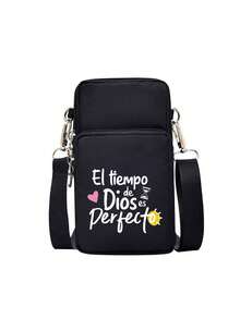 Printed With"Tiempo"Pattern Crossbody Bag,Sports Running Armband Bag, Multi Layer Mobile Phone Bag, Outdoor Cycling Wrist Bag With Earphone Hole,Women's Phone Bag, Mini Crossbody Bag, Vertical Coin Purse For Women,Sports Arm & Running Wrist Bag, Mini Casual Crossbody Phone Bag With Earphone Hole,Fashion White-Collar Workers College,Work, Business, Commute,Office,For Lover,For Birthday Gift - Black - View 7