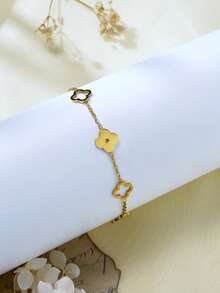 TONSI 1 件时尚、精致、优雅、简约 18K 镀金不锈钢四叶草手链，适合送给母亲、妻子、老师、同事的礼品盒 - 金 - 查看 2