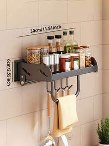 Wielofunkcyjny kuchenny organizer, ścienny stojak na przyprawy, półka do przechowywania przyborów kuchennych, uniwersalny stojak do przechowywania butelek i słoików, odpowiedni do kuchni, łazienki, balkonu, wykonany ze stopu aluminium odpornego na rdzę, oszczędzający miejsce, montaż bez wiercenia - Wielokolorowe - Zobacz 11