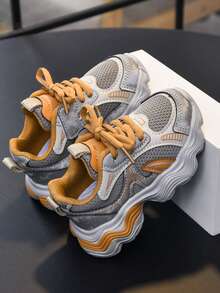 1 Pair Of 2025 Fashionable New Children's Sports Shoes, Suitable For All Seasons, Casual Shoes For Boys And Girls, Running Shoes Suitable For Daily Travel And Campus Activities, Baby Walking Shoes, Lightweight, Wear-Resistant, Anti Slip - Yellow - View 5