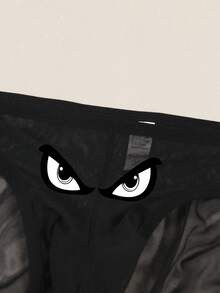 Men's Sexy Eyes Print Breathable Comfortable Pouch Daily Wear Thong - Black - View 4