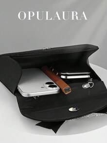 Túi cầm tay dự tiệc thời trang Âu Mỹ OpulAura bằng vải satin đen cho nữ, Túi xách dự tiệc đính nơ lấp lánh thanh lịch bằng đá pha lê, Túi đựng váy trang trọng bằng vải satin sang trọng, Túi đeo vai xích phù hợp cho tiệc, tiệc tùng, sinh nhật, đám cưới - màu đen - Xem 7