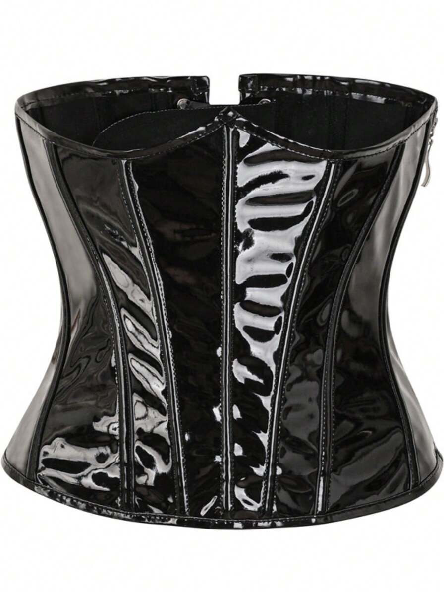 1 件女式闪亮皮革短款上衣紧身胸衣，配有侧拉链、后绑带和腰部束腰带，适合连衣裙、腰部训练器，可塑腰部，瘦腰收腹，万圣节服装