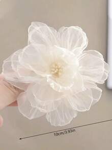 2pcs/Set Bohemian Minimalist White Mesh Flower Hair Clips - Elegant Ruffle Petal Design, Sweet Floral Hair Accessories Suitable For Casual, Travel, Daily Wear - White - View 2