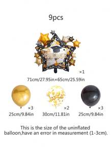 9pcs Graduation Theme Balloon Set, Starry Foil Balloons, Black Gold Metal Latex Balloons For Graduation Party, Graduation Ceremony Decor - Multicolor - View 4