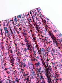 EARO 女式海军蓝碎花 A 字裙，高腰休闲宽松度假优雅设计拼布喇叭裙，春秋