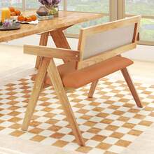 Rubber Wood Dining Bench Accent Indoor Bench With Armrest-Natural