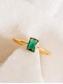 Tsnamer 1 件矩形天然苔藓玛瑙戒指承诺戒指适合女士女友订婚生日礼物日常珠宝礼物（天然石颜色随机）