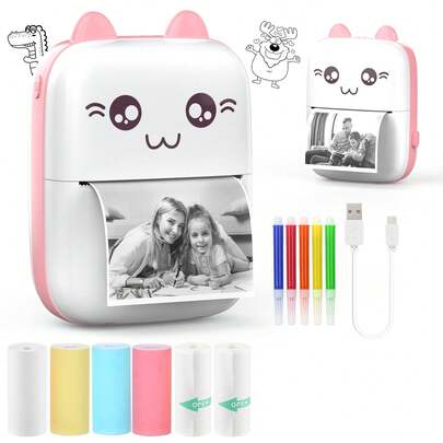 Sticker Printer, Mini Printer Compatible With Iphone, 57mm Print Blue-Tooth Thermal Sticker Maker Machine, Pocket Inkless Phone Printer for Gift, Study Notes, Learning Assist, Journal