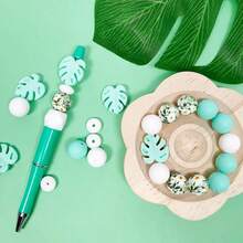 Juego de 25/30/33/34 piezas de cuentas de silicona, adecuado para hacer joyas DIY - Cuentas de enfoque para bolígrafos, collares y llaveros - Juego de cuentas de regalo artesanal, apropiado para hacer joyas, cuentas espaciadoras - Serie de hojas DIY - Ver 8