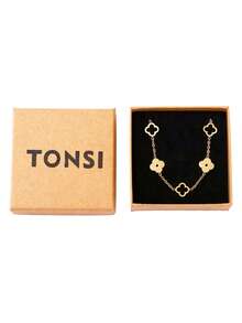 TONSI 1 件时尚、精致、优雅、简约 18K 镀金不锈钢四叶草手链，适合送给母亲、妻子、老师、同事的礼品盒 - 金 - 查看 12