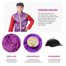 Adults Purple & Red Jockey Costume With White Trousers & Boot Covers – Horse Racing Fancy Dress Outfit For Men & Women – Ideal For Race Days, Stag & Hen Parties - Costume+Goggles - View 2