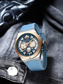 Reloj de cuarzo REWARD para hombre, de estilo de moda de negocios, con calendario, manecillas luminosas, multifuncional, de alta calidad, diseño clásico, correa de silicona - Unitalla - Ver 6