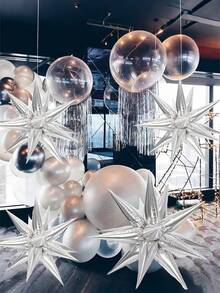8pcs/Set Silver 4D Exploding Star Aluminum Foil Balloons, Pointed Star Explosion Balloons, Cone Balloons, Teardrop Connected Balloons, Magic Star Burst Balloons, For Bachelor Party, Birthday, Wedding Decoration, Anniversary, Party Decoration, Celebration, Gift Giving, Theme Event Decor, Frozen Theme Decor, Disco Party - Silver - View 8