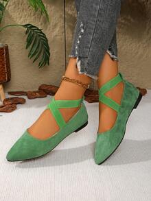 Women's Shoes, Ladies' Classic Fashion Black Pointed Toe Flats, Outdoor Non-Slip Flat Shoes, Pointed Toe Casual Sneakers, Loafers, Ballet Flats, Glitter Shiny Flats, Cross Elastic Strap Flats, Slip-On Flats, Leopard Print Flats, Suitable For Parties, School, Daily Wear, Outdoor Fitness, Hiking - Green - View 3