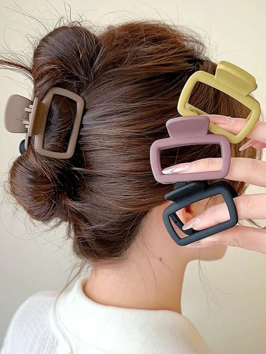 4个方形黑色、棕色、绿色、粉色轻质塑料发夹，时尚百搭优雅发饰，适合日常外出、洗脸、沐浴、发型设计、化妆、搭配服装，也可作为装饰发夹使用，优雅爪夹。 - 彩色 - 查看 1