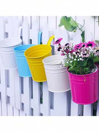 1/5/10 piezas Macetas de metal con forma de cubos - Macetas colgantes para balcón estilo pastoril con asas, suministros de decoración de jardín, ideales para uso en interiores y exteriores
