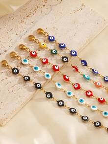 1 件不锈钢简约波西米亚邪眼手链，适合女性日常佩戴 - 彩色 - 查看 3