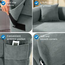 Compression Sofa - Convertible Floor Foldable Sofa Bed - With 2 Pillows, Corduroy, Queen Size - 淺灰色 - 查看 6