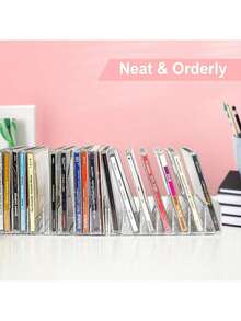 1pc Acrylic Book Stand, Transparent Desktop Book Holder, Book Organizer, Display Rack For Office - Clear - View 2