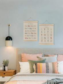 2pcs-Alphanumeric Poster Hanger 2 Pieces Set, Kindergarten Wall Decoration, ABC Banner Poster Wall Art With Wooden Frame, Alphabet Banner Wall Hanging Decoration Toddler Playroom Nursery.. - Wood Color - View 4