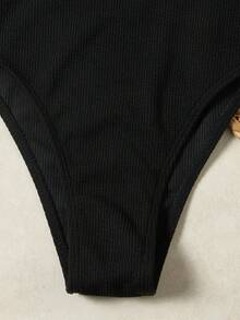 最新设计的黑色金属面料抹胸比基尼泳装，适合夏季海滩 - 黑色 - 查看 5