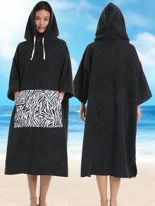 1 Piece Surf Poncho Changing Robe With Hood,Wearable Beach Towel, Quick Dry Microfiber Wetsuit Changing Towel With Pocket For Surfing Men Women