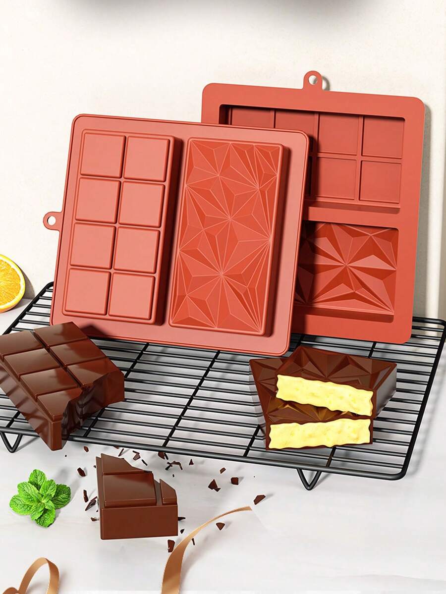 1 件 2 腔方形钻石形巧克力模具 - 不同图案立方体钻石硅胶软糖模具 - 方形钻石设计烘焙模具 - 2 腔不同图案方形钻石巧克力、糖果、蛋糕模具 - 冰格水晶环氧树脂模具 - 彩色 - 查看 1