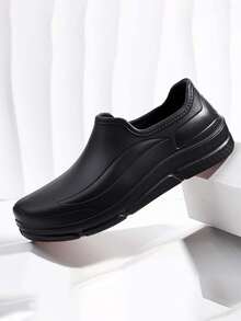 Chef Shoes For Men, Summer Non-Slip Wear-Resistant Kitchen Shoes, Solid Color Thick Sole Casual Loafers, Breathable & Lightweight, Slip-On Work Shoes - Black - View 4