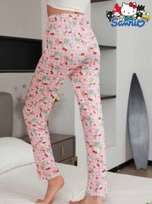 1 pieza Pantalón de pijama para mujer de Sanrio Hello Kitty - Pijama cómodo de dibujos animados, mezcla suave de poliéster y spandex, opaco, cómodo para todas las estaciones, color rosa, pantalón de estar por casa suave y acogedor, ideal para regalo de cumpleaños, fiestas y vacaciones