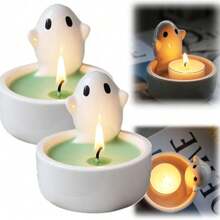 1 pieza Soporte de vela de chimenea de cerámica con diseño de gato de dibujos animados, soporte de vela de cerámica con diseño de fantasma, vela perfumada con fantasma lindo, adorno de estilo nórdico, decoración para el hogar, regalos ambientadores, resistente a altas temperaturas