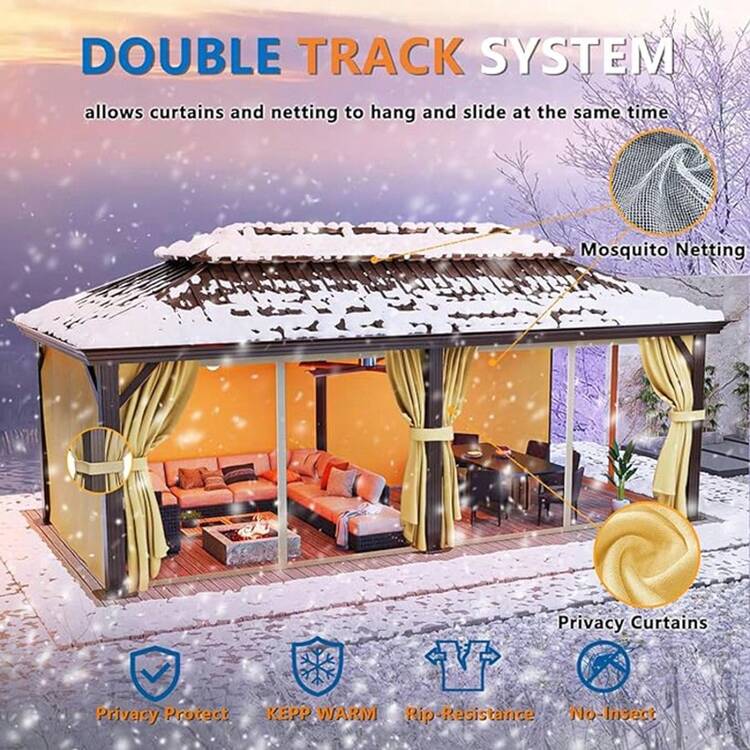 tooluck 12x20 Hardtop Gazebo With Metal Roof, Heavy Duty Galvanized Steel Gazebo With Reinforced Aluminum Frame, Flame-Resistant Curtains And Netting, Suitable For All-Weather, Brown - 棕色 - 查看 7