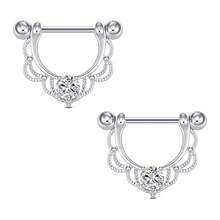心形乳头环 14G 乳头穿孔首饰 不锈钢乳头舌环杠铃穿孔首饰 女士 14 毫米 1 对 - Silvery-2 - 查看 8
