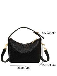 PU Faux Snake Skin Textured Tote Bag For Women, Simple Design, Versatile - Black - View 8