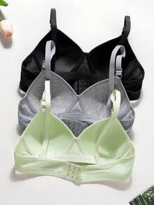 3pcs/Set Teen GirlRibbed Triangle Cup Bras, Comfortable & Breathable, Suitable For 13-16 Years Old - Multicolor - View 4