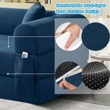 Compression Sofa - Convertible Floor Foldable Sofa Bed - With 2 Pillows, Corduroy, Queen Size - 藏蓝色 - 查看 8