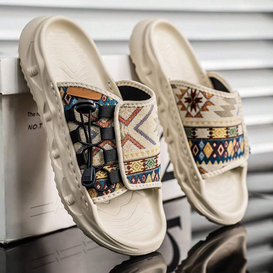 Men's Summer Slippers, Outdoor Casual Non-Slip Deodorized Sport Beach Shoes, Thick Sole Beach Sandals - Beige - View 1