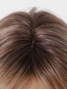 混合棕金色假发，带刘海，自然分层长直发，万圣节假发，女士耐热纤维合成假发，适合日常派对假发 - 棕色 - 查看 7