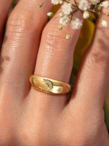 Newsoul 1pc Elegant Moon & Star Open Ring, 925 Sterling Silver Jewelry, Delicate Adjustable Single Loop Ring, Exquisite Accessory Suitable For Girls Daily Wear And Party Gift - Star and Moon Open Ring - View 4