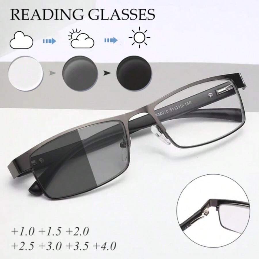 Alloy Frame Photochromic Reading Glasses For Men Business Style Eyeglasses With Spring Hinge High Quality Photochromic Glasses +1.0 1.5 2.0 2.5 3.0 3.5 4.0