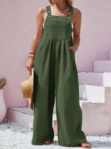 Mono informal de talla grande para mujer con bolsillos, de unicolor y holgado