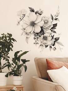 2 piezas Pegatinas de pared florales románticas gris y blanco, adhesivas, dibujos lindos, decoración para dormitorio, entrada, sala de estar, cocina, baño, decoración del hogar, artículos de decoración de primavera para refrescar tu hogar, pegatinas de decoración de ramas para pared, papel tapiz, decoración del hogar