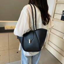Women Fashion Shoulder Bag PU Leather Simple Tote Handbag Adjustable Strap Work Handheld Bag Daily Bag For Female