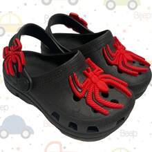 Babouche Or Crock Sandals For Boys With Spider Print, Soft, Light And Comfortable - Black - View 2