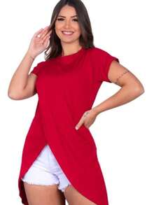 Women's Mullet Wrap Top With Short Sleeves - 紅色 - 查看 1